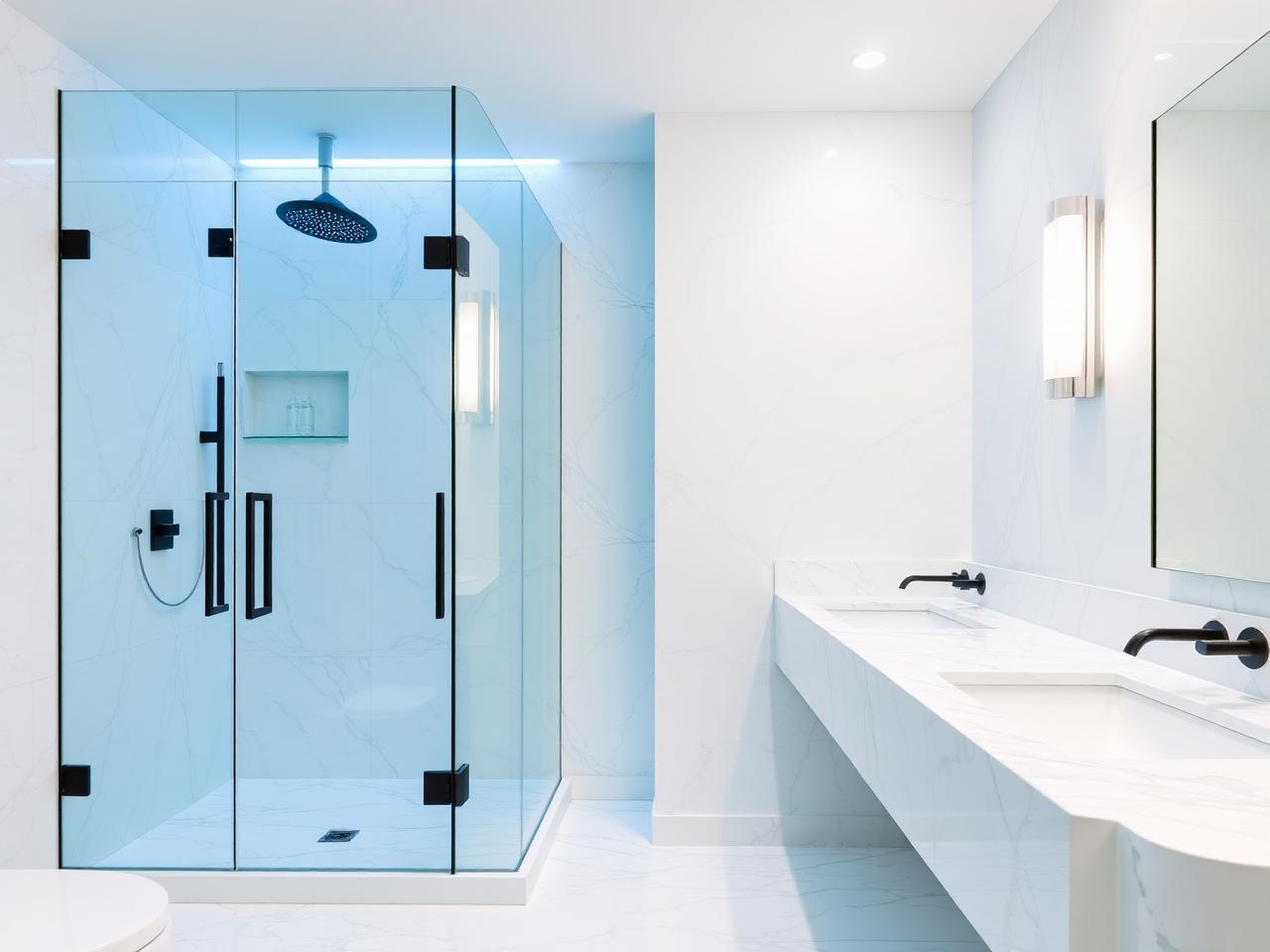 Pristine modern bathroom with glass shower