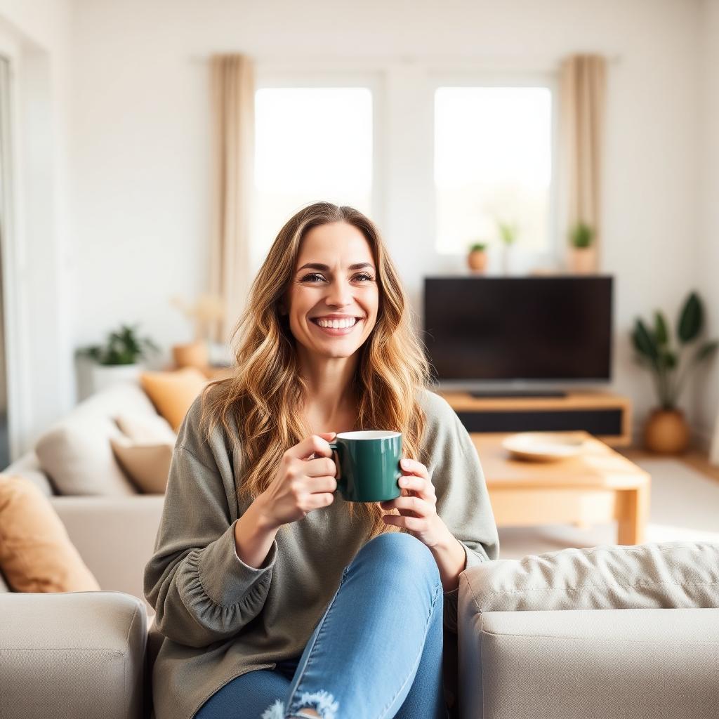Happy Urban Coast customer in her clean living room