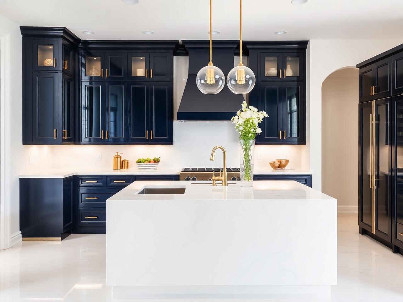Spotless navy and white luxury kitchen